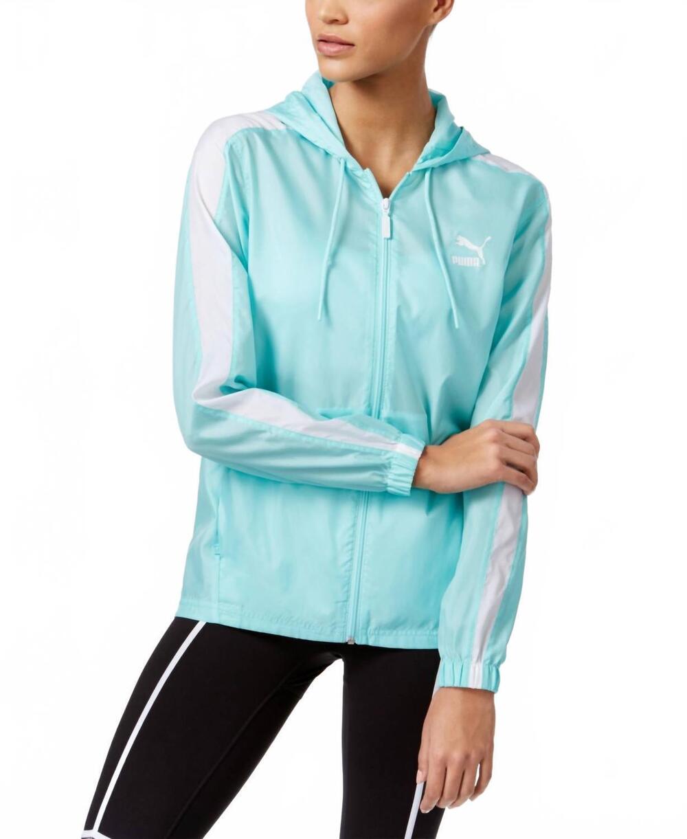 NEW PUMA activewear windrunner zip jacket in aruba blue/white